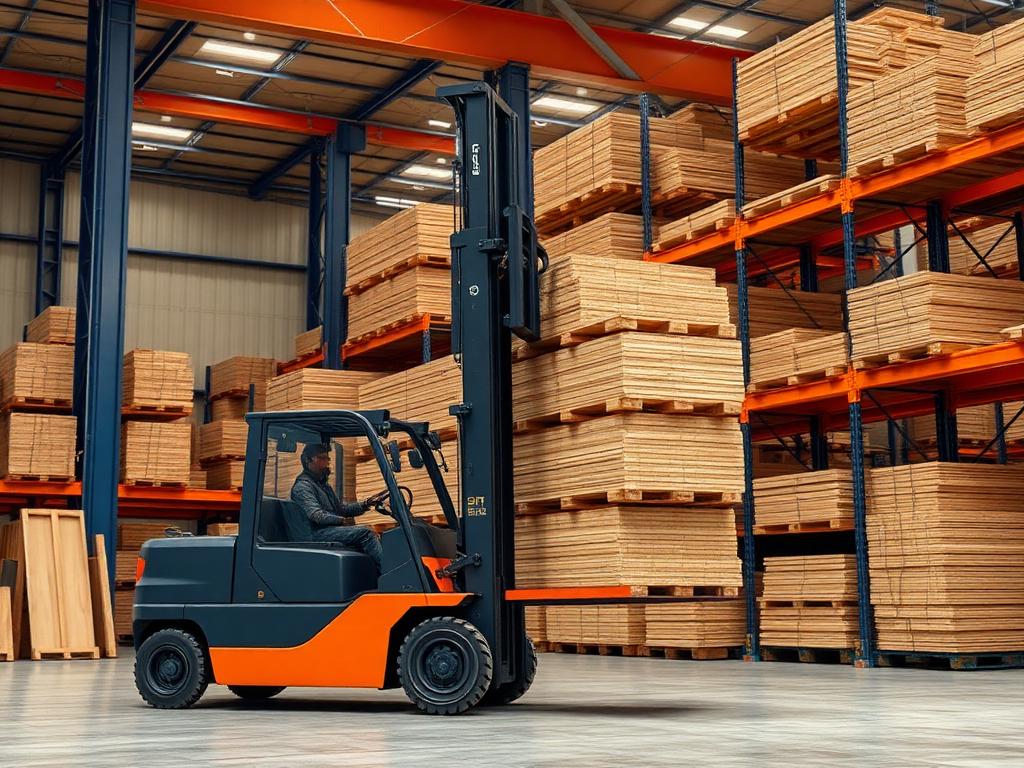 Xe nâng lấy tấm gỗ
